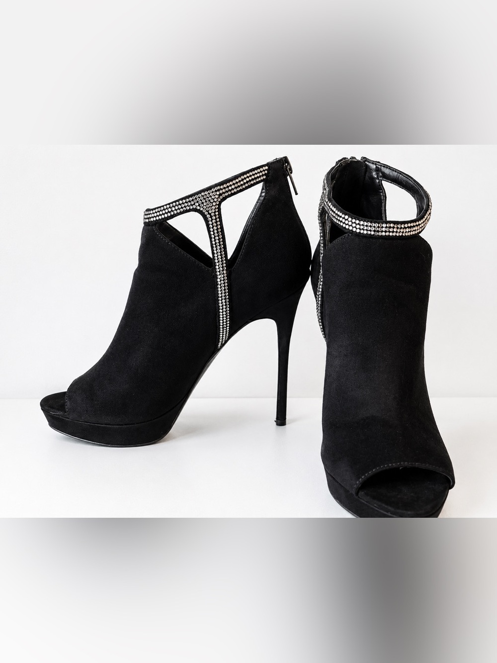 ALDO Black Rhinestone Peep Toe Stiletto Ankle Booties Size 7.5